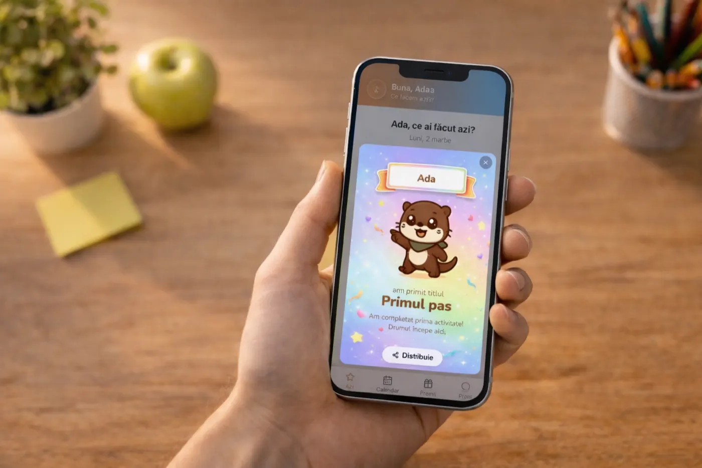 Mână ținând telefonul cu aplicația